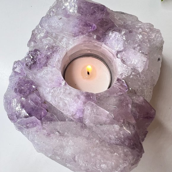 3 lb Amethyst and Sage Bundle | Healing Calming Candle Crystal Tea Light Holder - Picture 8 of 13